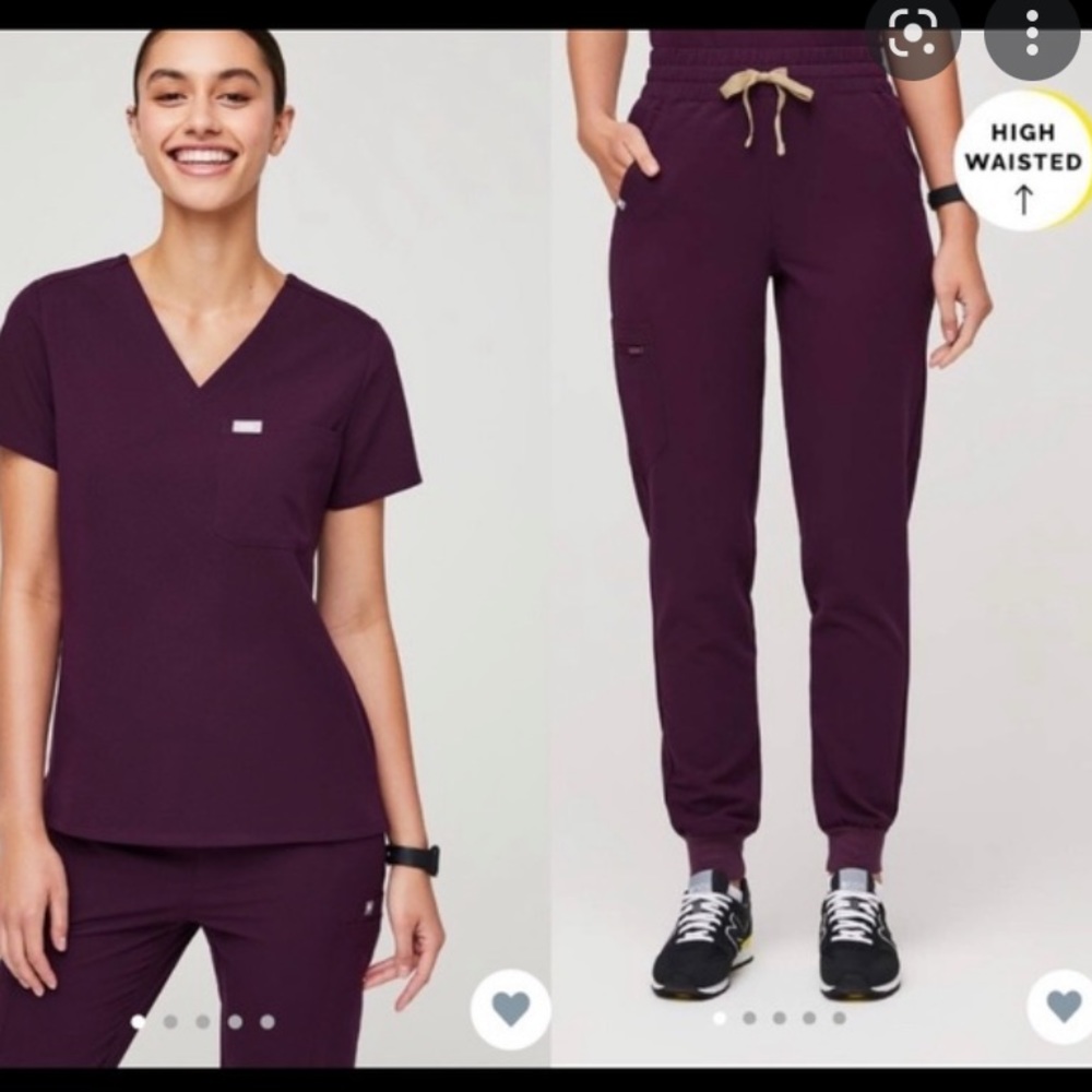FIGS Deep Purple High Waisted Zamora PETITE Jogger XXSP and Catarina top XS